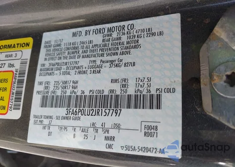 2018 Ford Fusion Hybrid Se z USA, uszkodzony, nr VIN 3FA6P0LU2JR157797